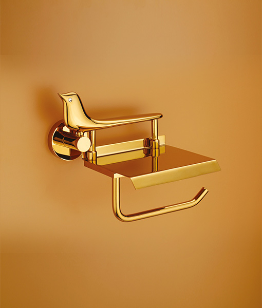 Toilet Paper Holder With Shelf (Glossy Gold Finish)